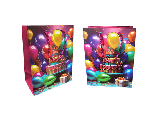 Birthday Party Gift Bag with Cake and Balloon Design 18 x 23 x 10 cm