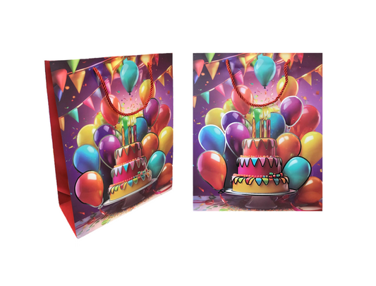 Birthday Party Gift Bag with Cake Balloon Design
