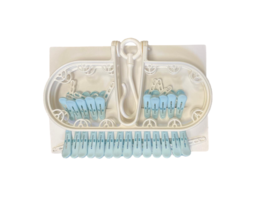 Foldable Plastic Laundry Socks Peg Hanger 24 Clothespins Assorted Colors