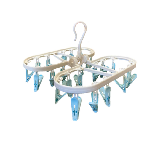 Foldable Plastic Laundry Socks Peg Hanger 24 Clothespins Assorted Colors