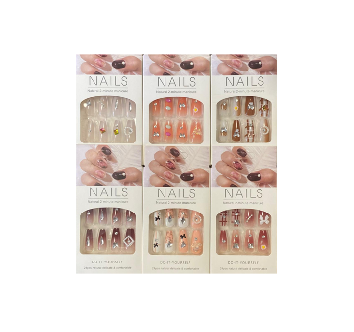 Assorted Gem Nail Extensions Set with Adhesive Tabs 12pc