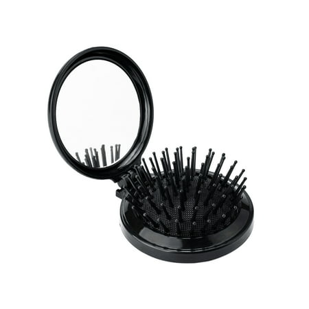 Compact Round Travel Hair Brush with Mirror Assorted Colors