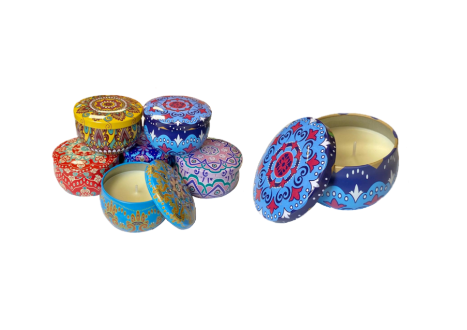 Assorted Scented Candle in Metal Jar with Printed Design 5 x 4cm