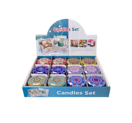 Assorted Scented Candle in Metal Jar with Printed Design 5 x 4cm