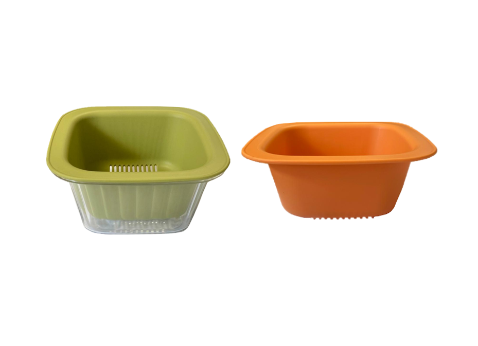 Durable Plastic Square Fruit Washing Basin Bowl with Strainer Assorted Colours