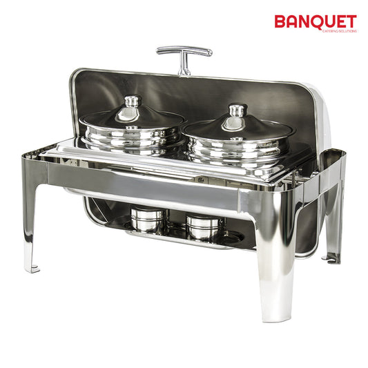 SQ Professional Banquet Chafing Dish with Roll Top and 2 Soup Pots Silver