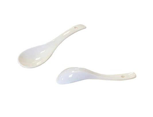 Asian Style White Ceramic Soup Spoon 14cm Elegant Kitchen Utensil