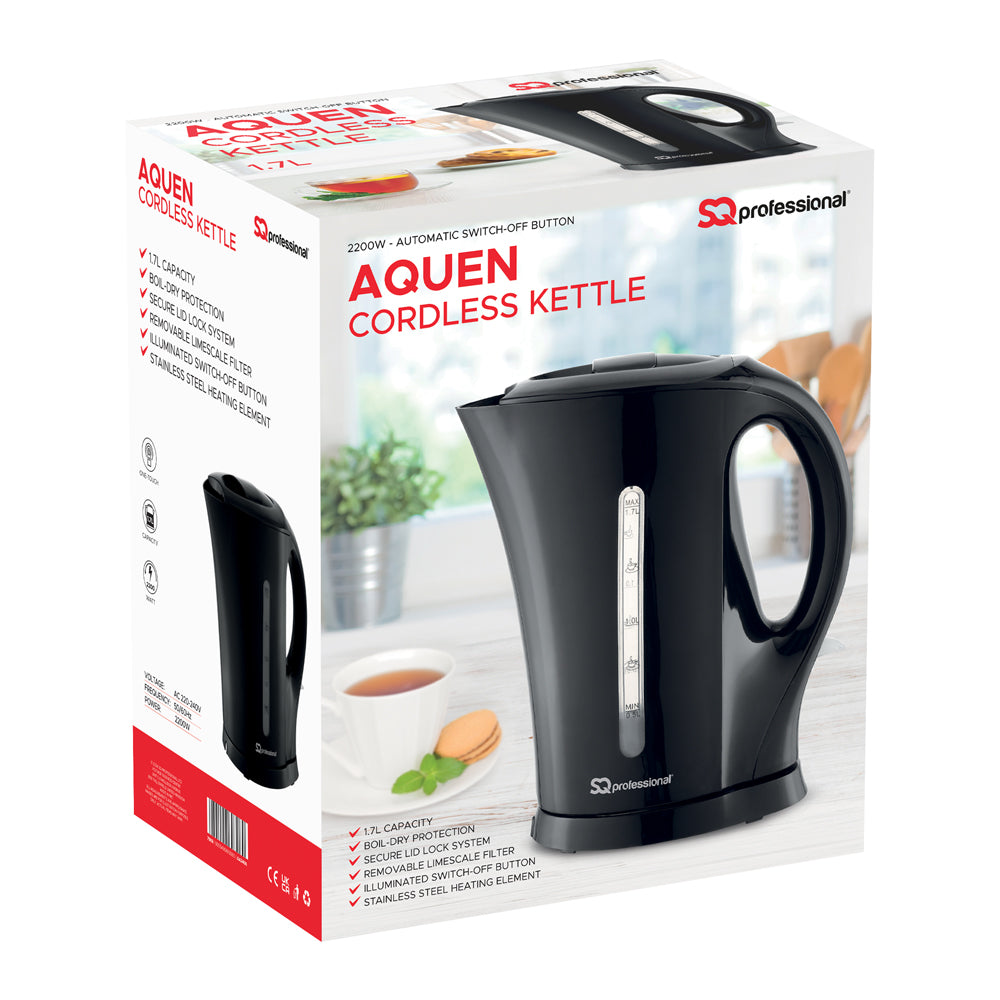 SQ Professional Aquen Plastic Kettle 17L 2200W Black Efficient Stylish