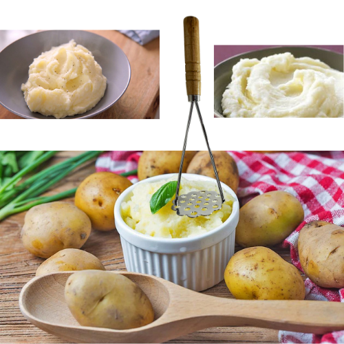 Premium Kitchen Steel Potato Masher with Wooden Handle Food Prep Essential