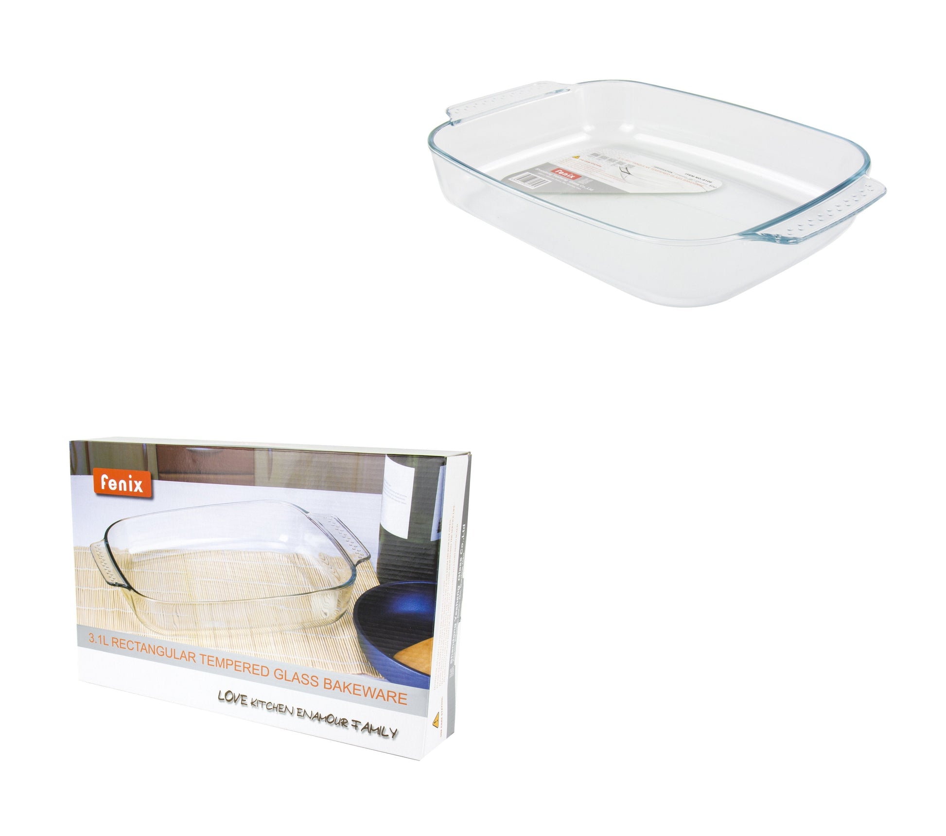 Durable Rectangular Glass Oven Roasting Tray 3L 32x25x65cm
