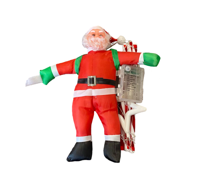 Festive Santa Claus Climbing Candy Cane Ladder with Lights