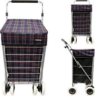 Stylish Tartan Print Shopping Trolley with Wheels and Assorted Colors
