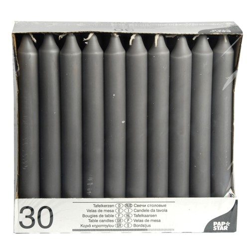 Grey Table Candles 8 Pack of 30 Elegant Decorative Taper Candles