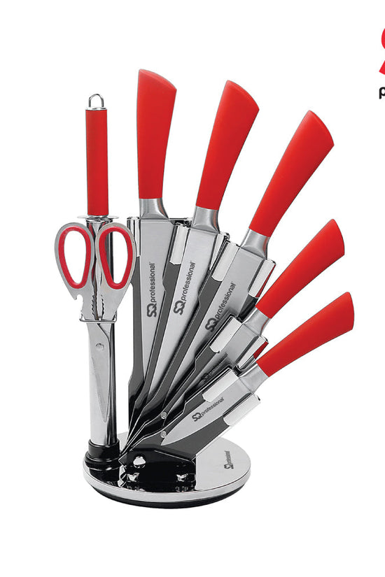 SQ Professional Stainless Steel Kitchen Knife Set of 8 in Red