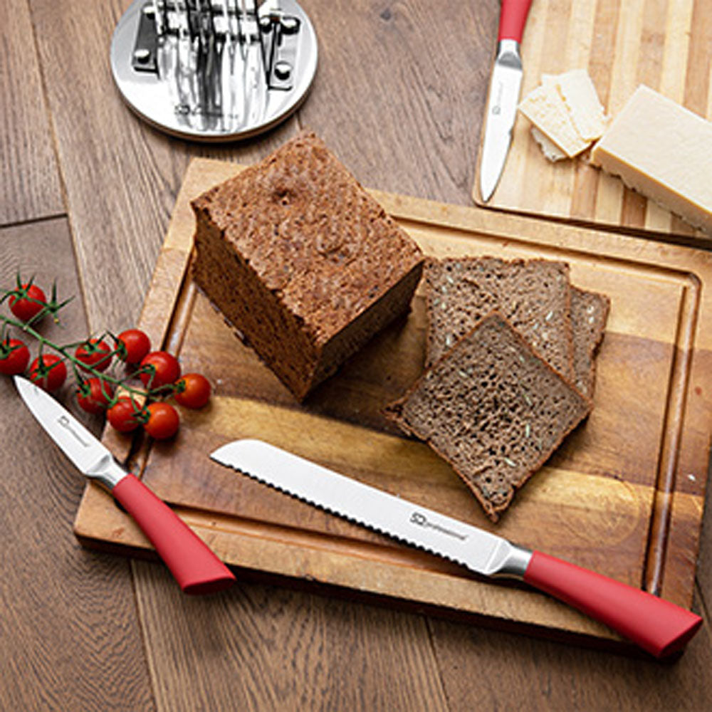 SQ Professional Stainless Steel Kitchen Knife Set of 8 in Red