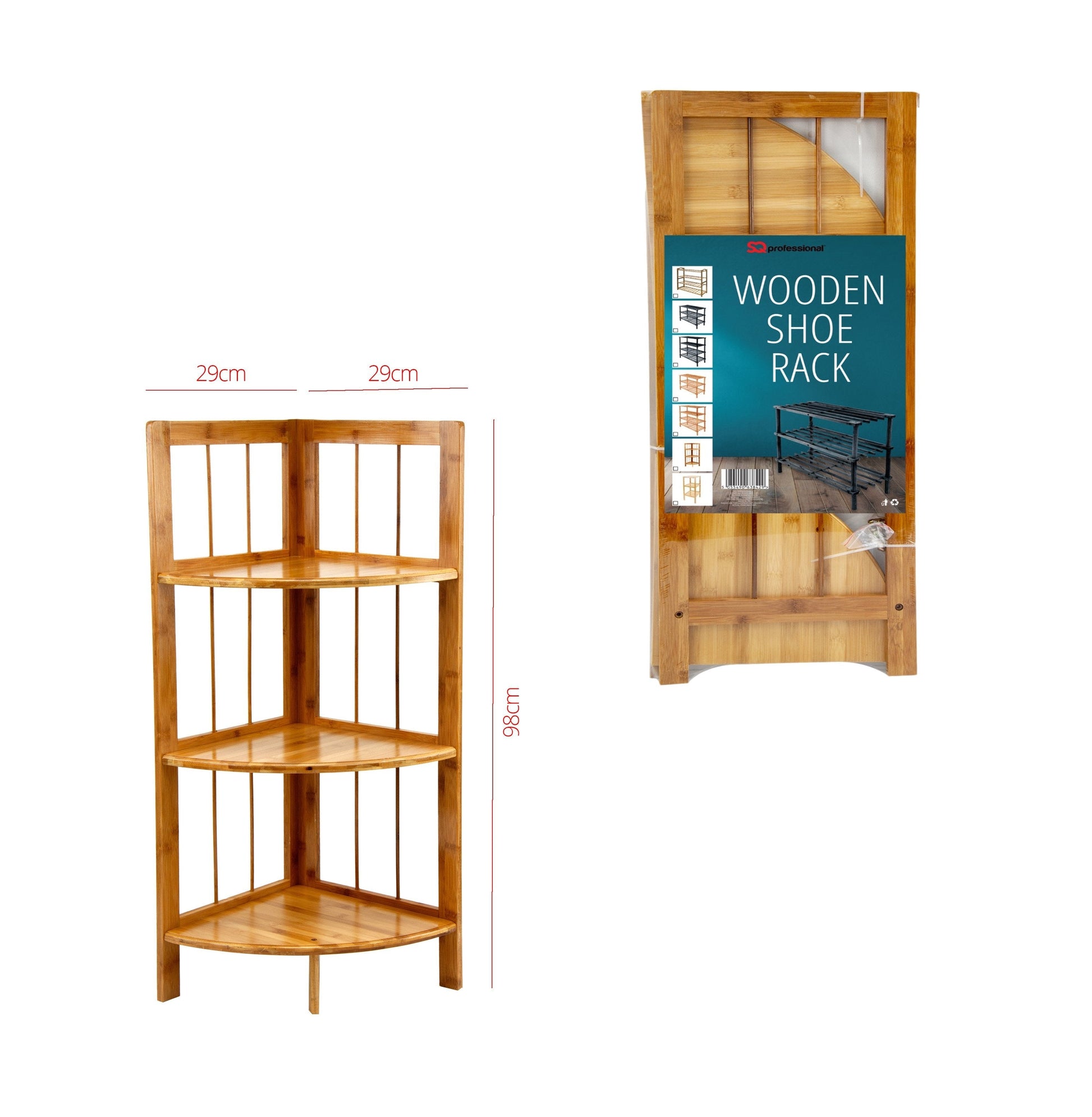 Stylish Wooden Corner Shoe Storage Rack 3 Tier 29x98cm