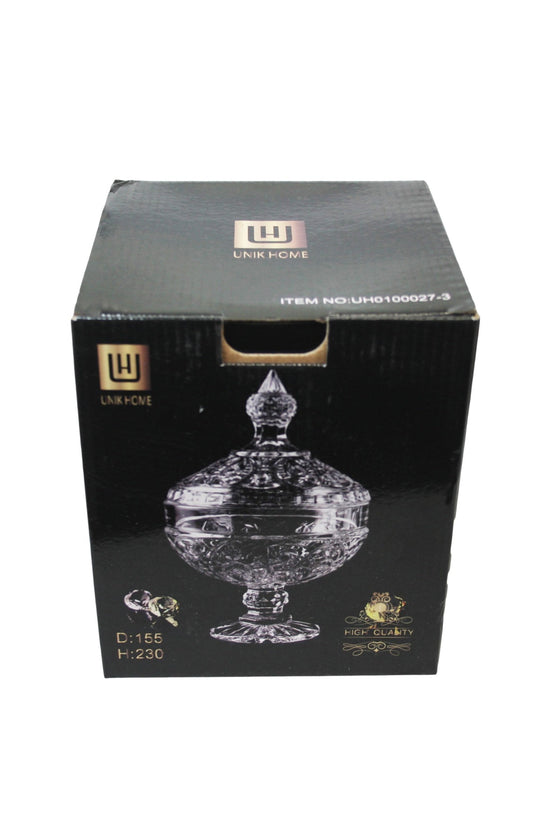 Elegant Crystal Glass Candy Footed Bowl with Lid 17 x 23 cm