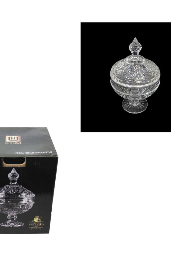 Elegant Crystal Glass Candy Footed Bowl with Lid 17 x 23 cm