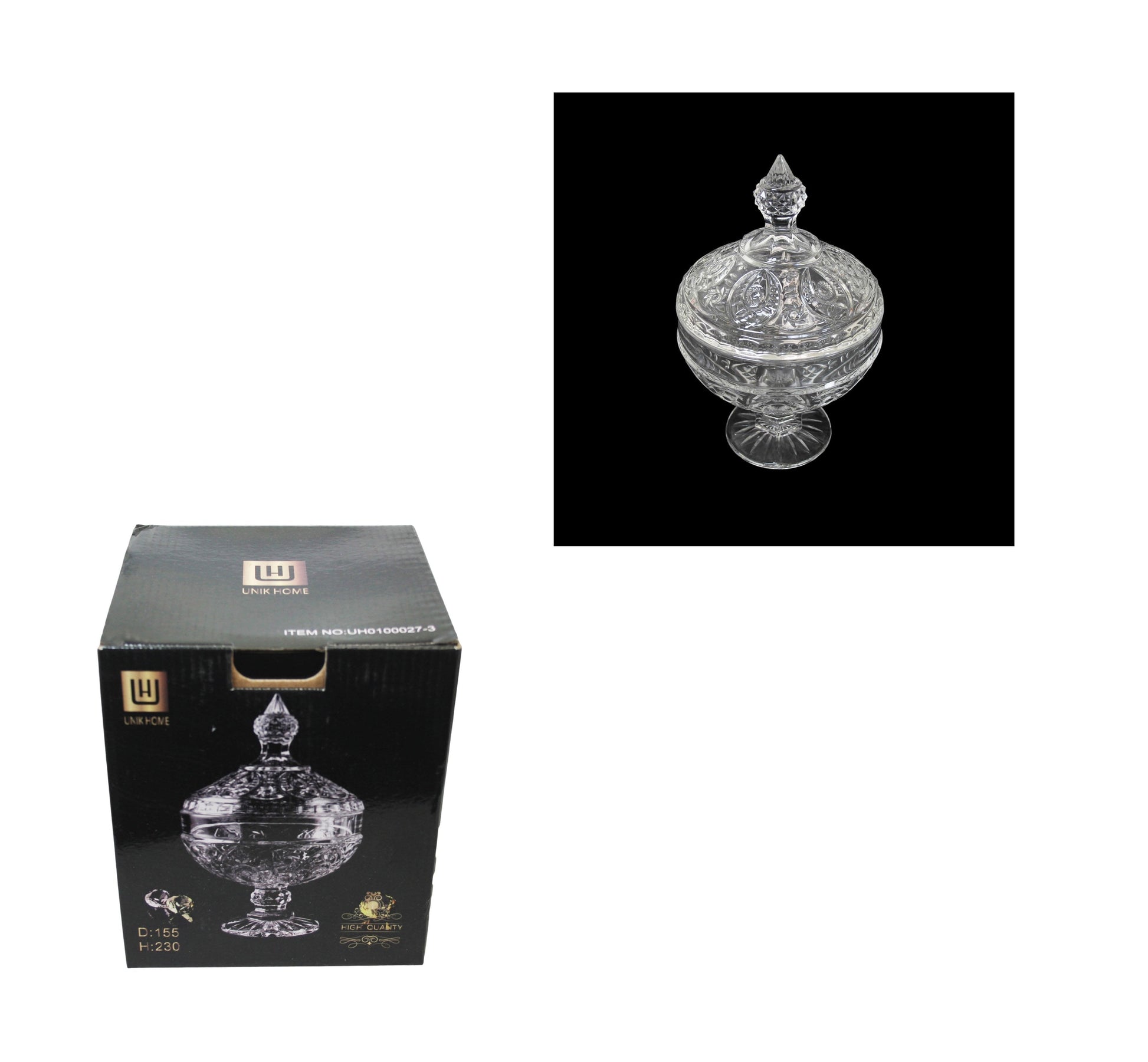 Elegant Crystal Glass Candy Footed Bowl with Lid 17 x 23 cm