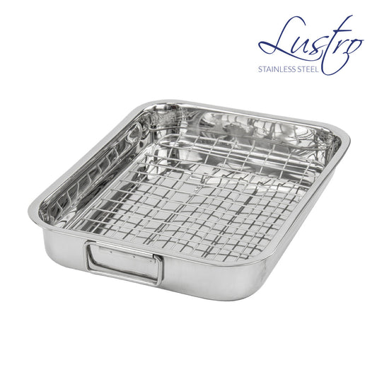 SQ Lustro Lasagne Oven Roasting Tin Tray with Rack Premium Quality for Perfect Roasts