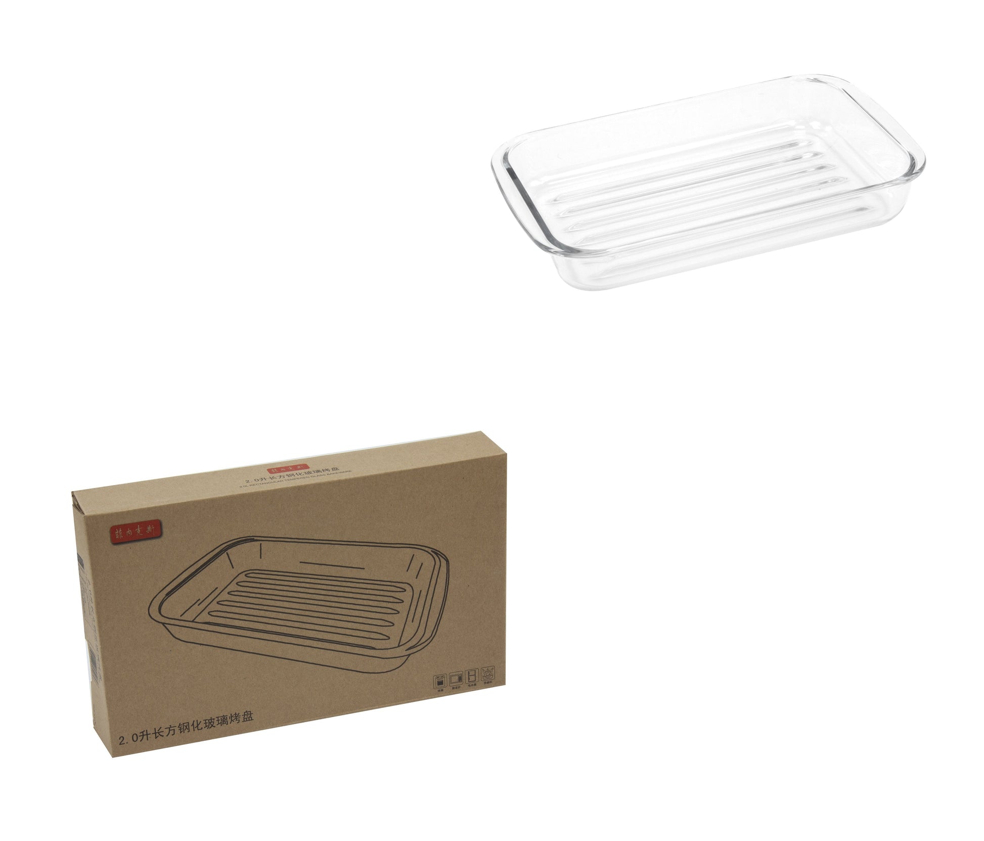 Durane Tempered Glass Ribbed Oven Roasting Tray Premium Quality 2L Capacity