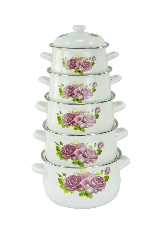 5Piece Enamel Cooking Pot Set Floral Design