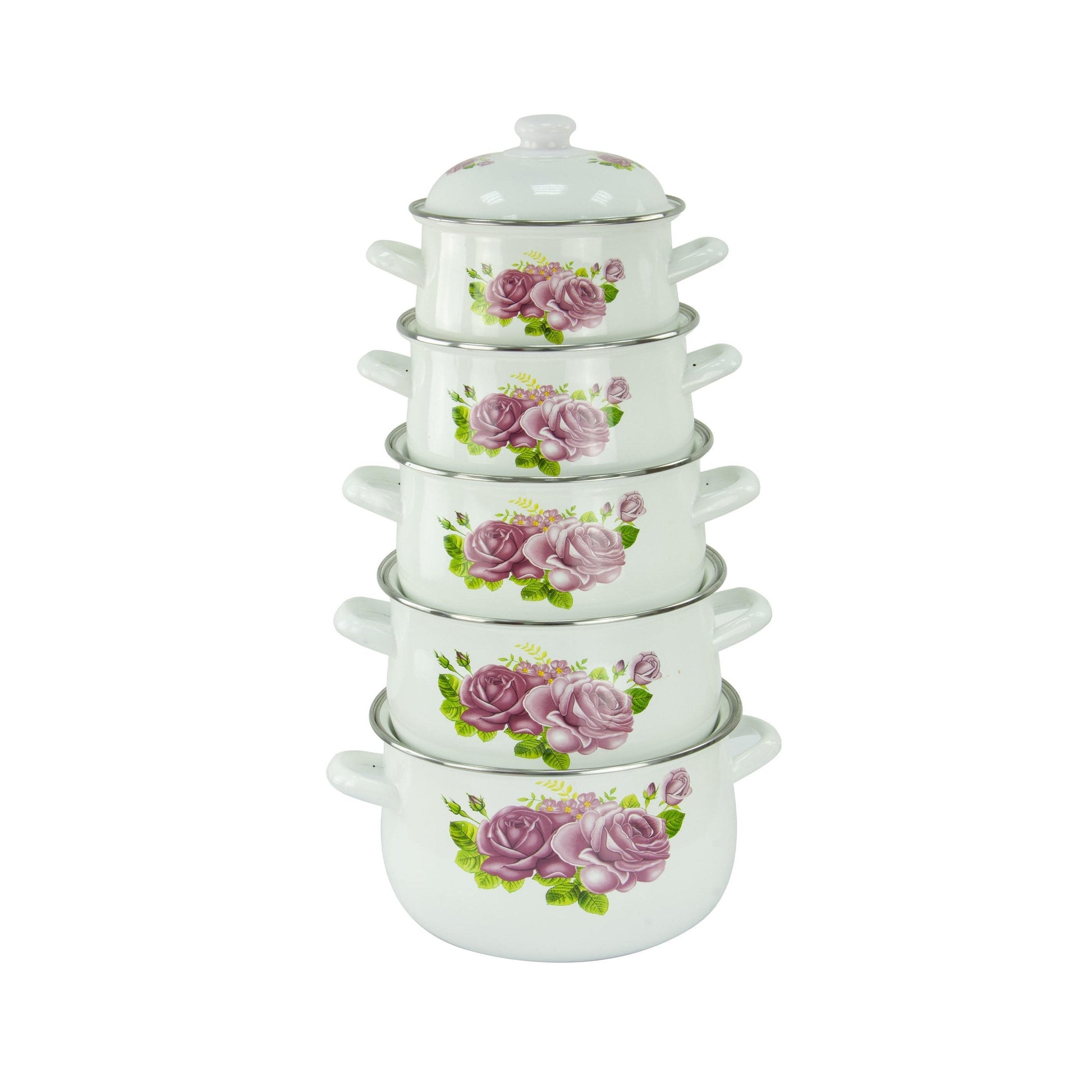 5Piece Enamel Cooking Pot Set Floral Design