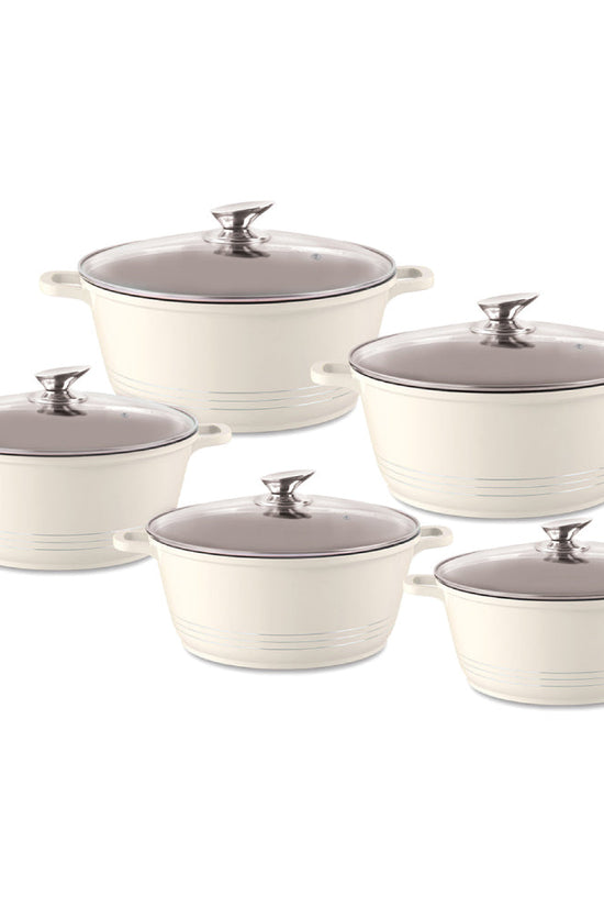 Durane Die Cast Stock Pot Set 5Piece Cream Cookware Collection