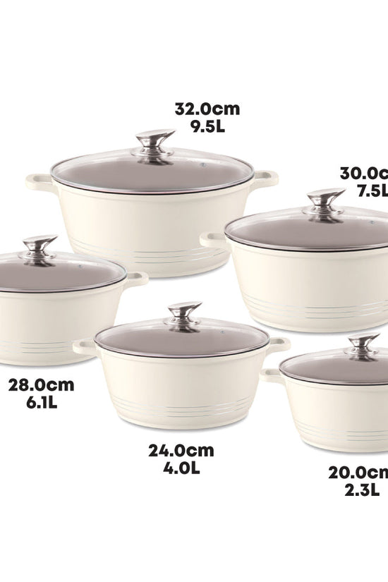 Durane Die Cast Stock Pot Set 5Piece Cream Cookware Collection