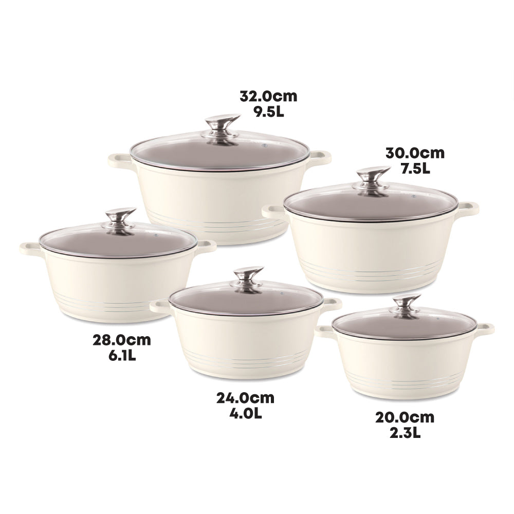 Durane Die Cast Stock Pot Set 5Piece Cream Cookware Collection