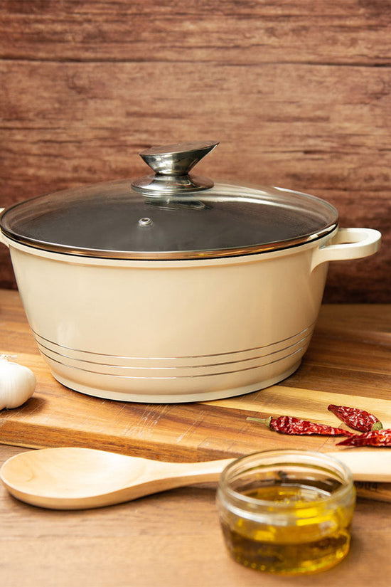 Durane Die Cast Stock Pot Set 5Piece Cream Cookware Collection