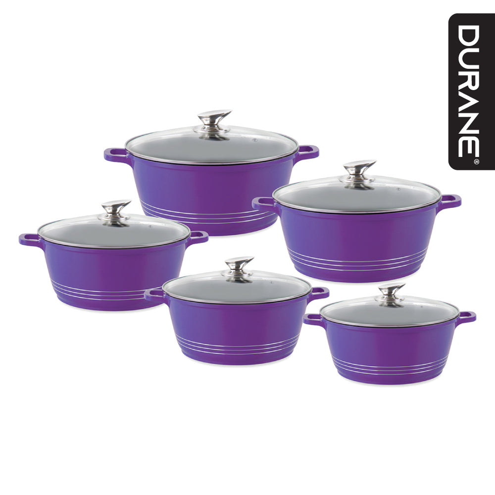 Durane Die Cast Purple Stock Pot Set 5Piece NonStick Cookware