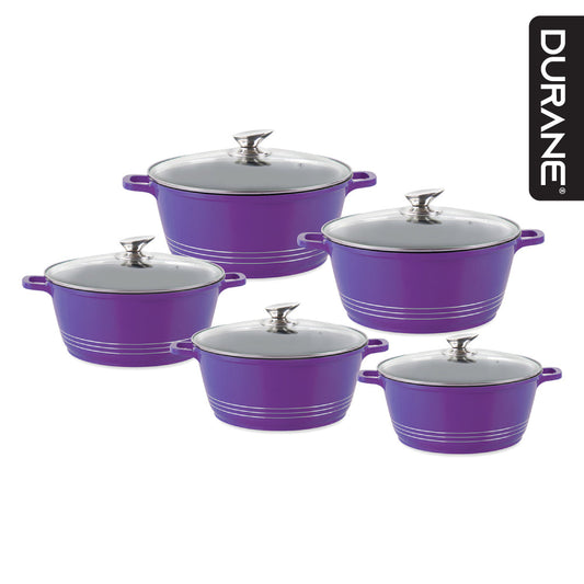 Durane Die Cast Purple Stock Pot Set 5Piece NonStick Cookware