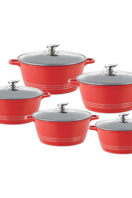Durane Die Cast Stock Pot Set of 5 Red 2032 cm