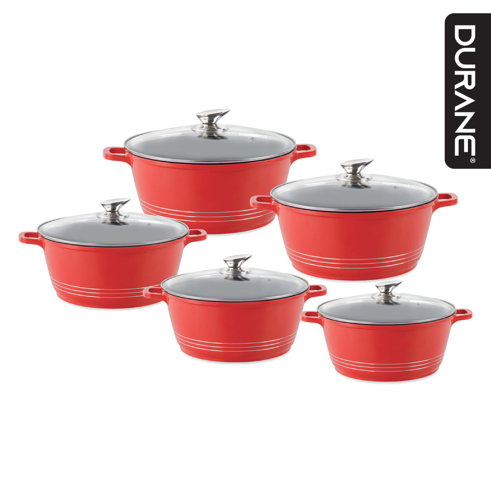 Durane Die Cast Stock Pot Set of 5 Red 2032 cm