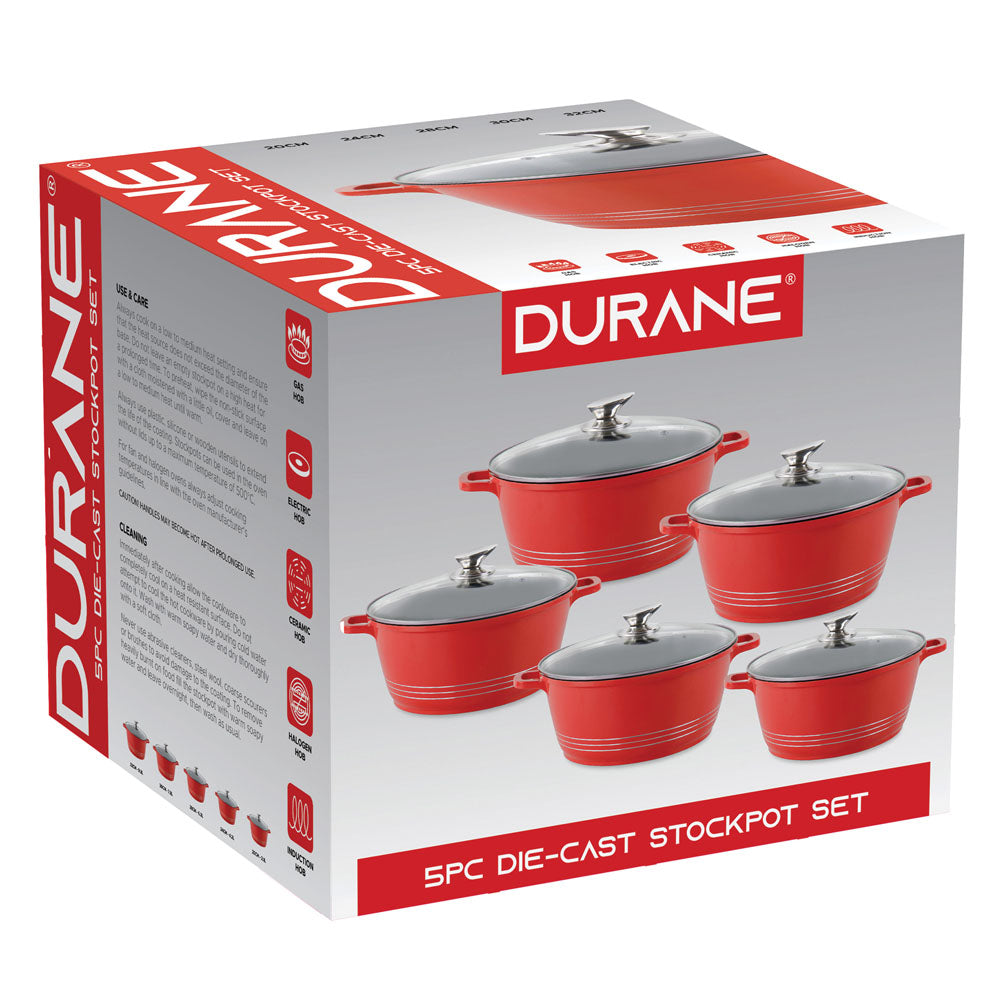 Durane Die Cast Stock Pot Set of 5 Red 2032 cm