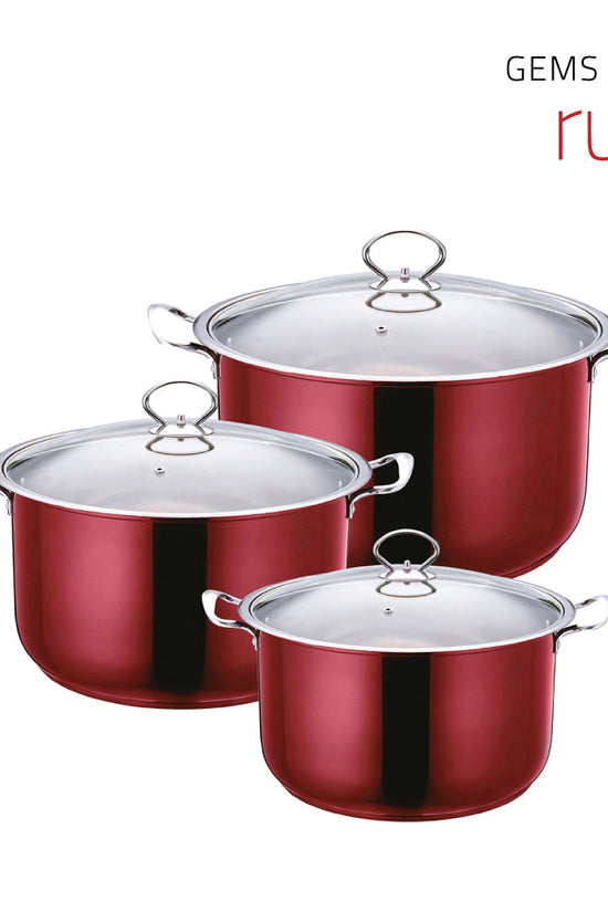 SQ Professional Gems Metallic Stockpot Set Ruby Red Set of 3
