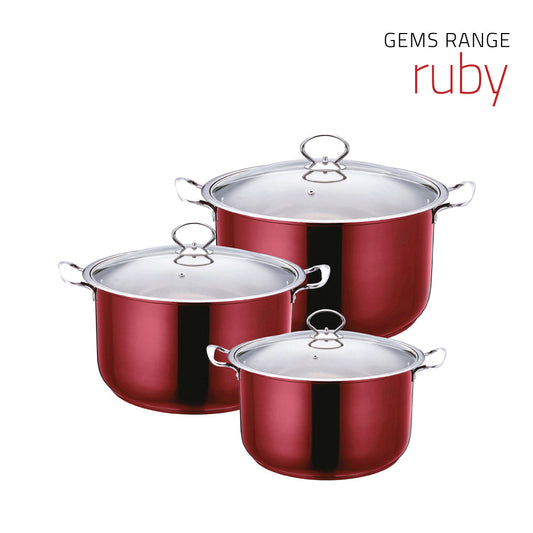 SQ Professional Gems Metallic Stockpot Set Ruby Red Set of 3