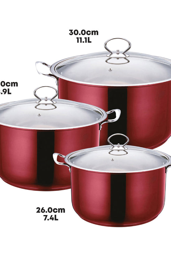SQ Professional Gems Metallic Stockpot Set Ruby Red Set of 3