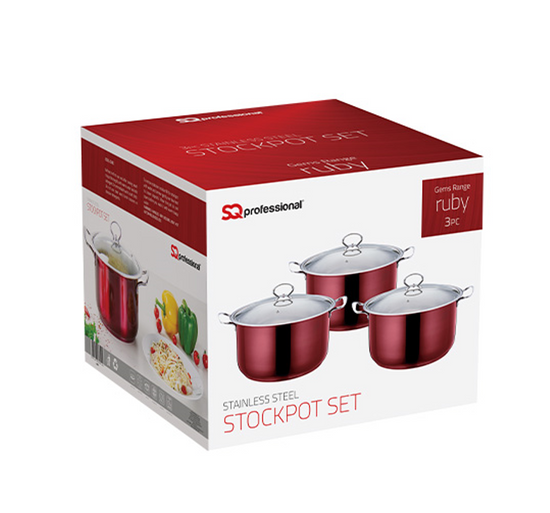 SQ Professional Gems Metallic Stockpot Set Ruby Red Set of 3