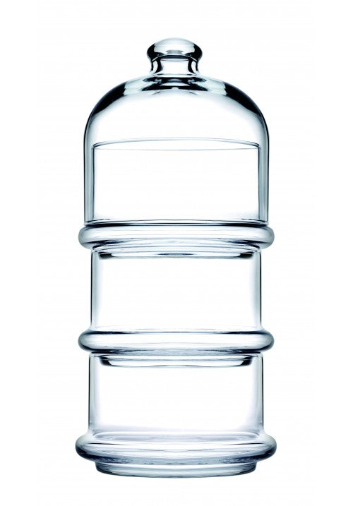 Elegant PB Glass Villa Patisserie Serving Bowl with Dome 3 Tier Design