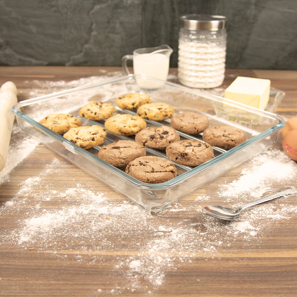 Durable Tempered Glass Ribbed Oven Roasting Tray 3L Capacity