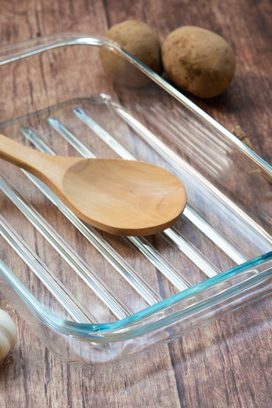 Durane Tempered Glass Ribbed Oven Roasting Tray Premium Quality 2L Capacity