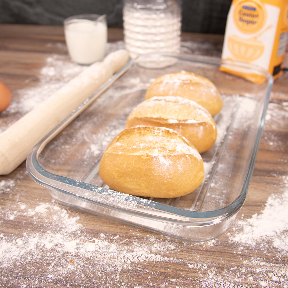 Durane Tempered Glass Ribbed Oven Roasting Tray Premium Quality 2L Capacity