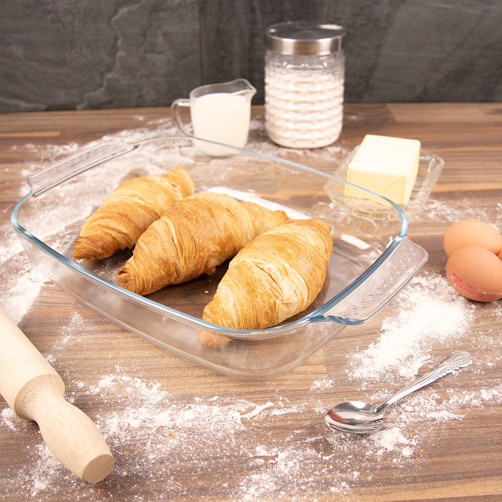 Durable Rectangular Glass Oven Roasting Tray 3L 32x25x65cm