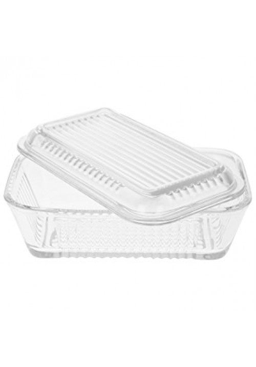 Elegant PB Frigo Clear Glass Cheese Butter Dish 17x10x7cm