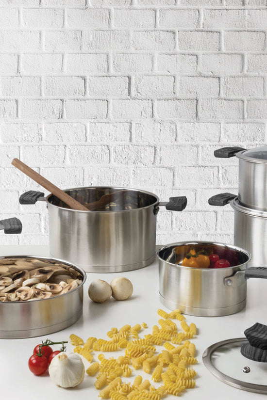 SQ Professional Lustro Touch Stainless Steel Cookware Set of 6 Black