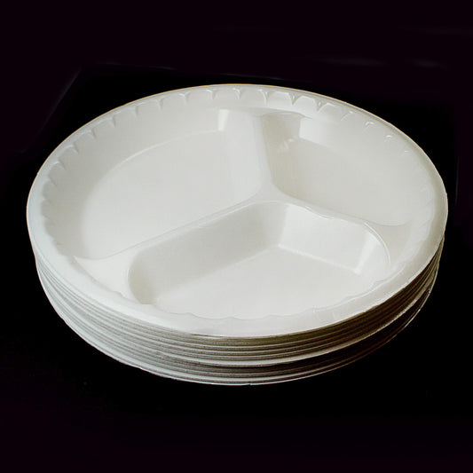 Disposable White Plastic Divider Plates Pack 26 cm Set of 10