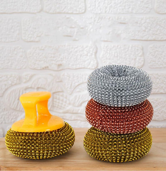 Durable Kitchen Steel Scourers with Plastic Handle Set of 2