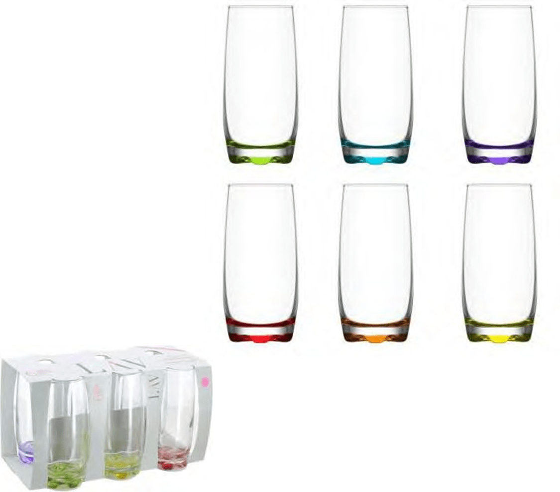 Premium Coloured Glass Drinking Tumbler Set 390cc Pack of 6